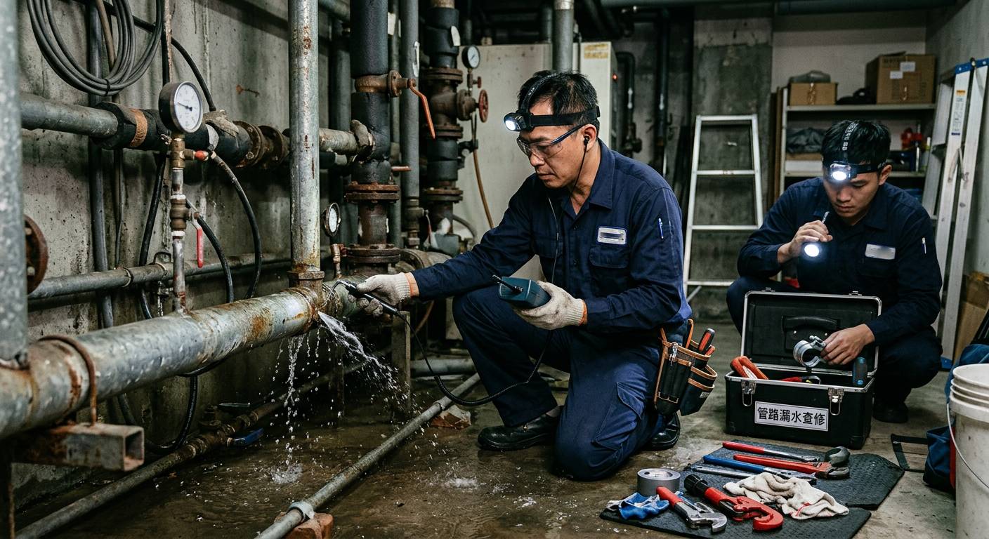 專業人員檢測水管、管線管路問題-示意圖